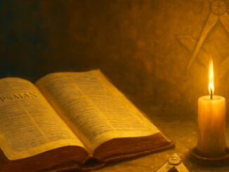 Open book of Psalms with Masonic square and compasses symbolizing wisdom
