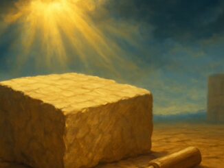 Open ancient book with Masonic rough ashlar stone symbolizing inner growth